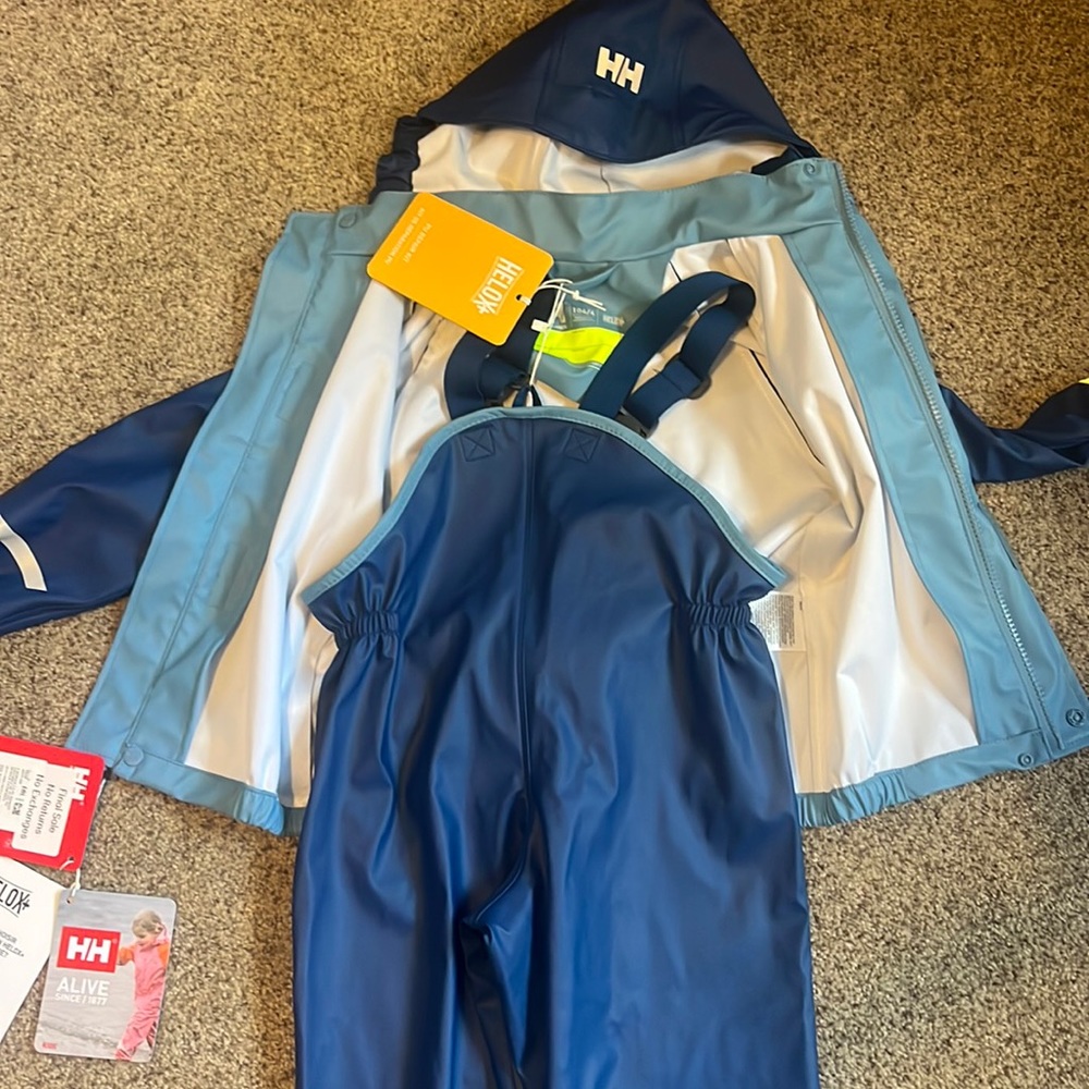 Helly Hansen Kids Bergen 2.0 PU Rainset Deep Fjord Kids sizes NWT - Picture 6 of 13